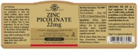 Solgar Zinc Picolinate 22 MG