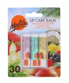 Malibu 3 Pack Spf 30 Lip Balm Assorted Flavours (Watermelon/Mint/Vanilla)