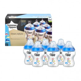 Tommee Tippee Closer TO Nature Decorated Bottle Blue 6pk