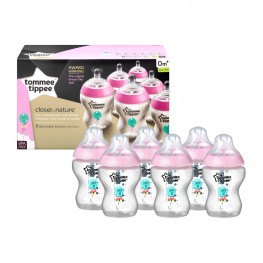 Tommee Tippee Closer TO Nature Decorated Bottle Pink 6pk