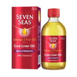 Seven Seas Omega-3 Fish Oil Plus Cod Liver Oil Max Strength 450ml Liquid. With Vitamins D And E