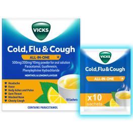 Vicks Cold, Flu & Cough All-IN-One Menthol Hot Drink Sachets