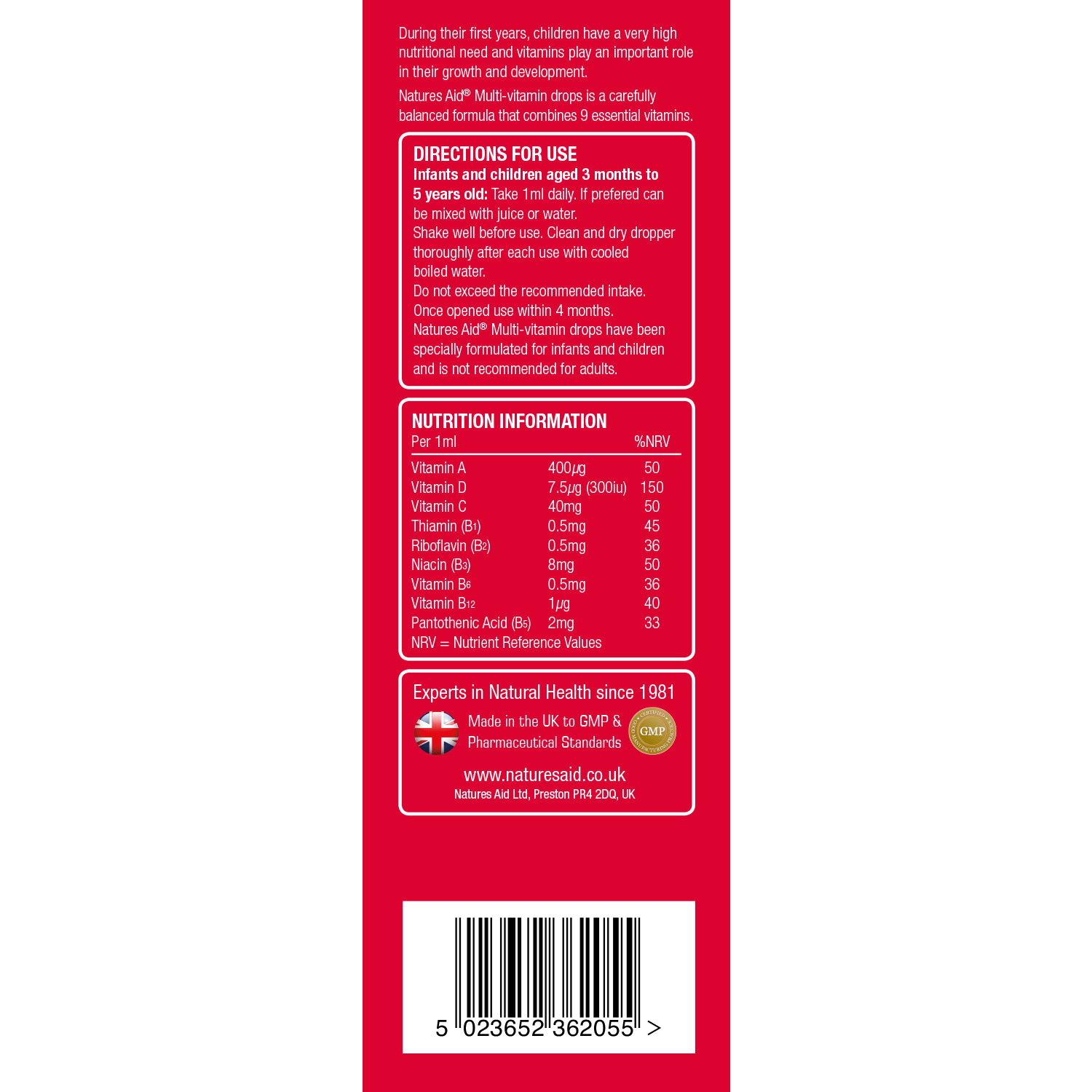 Natures Aid (3 Months-5 Years) Multi-Vitamin Mini Drops For Infants & Children