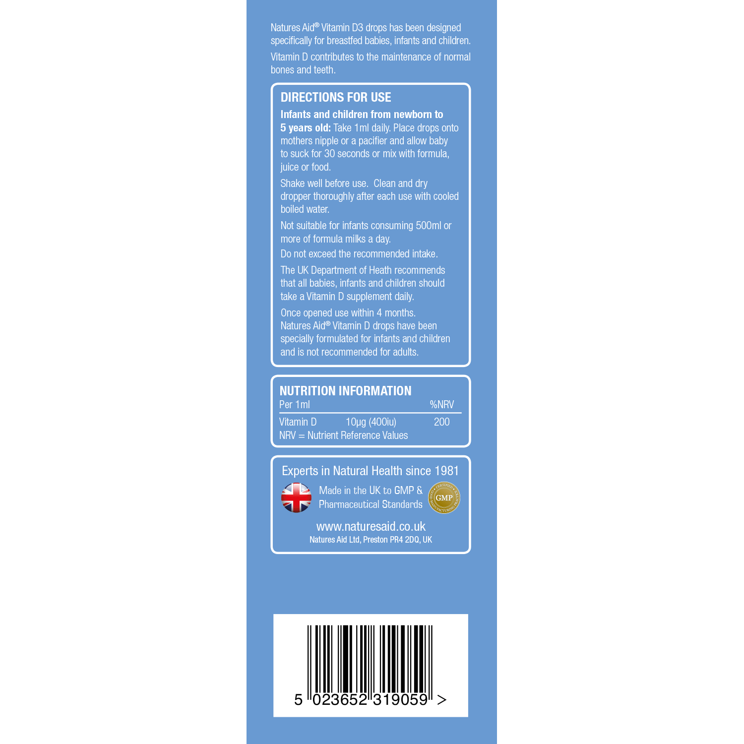 Natures Aid (3 Months-5 Years) Vitamin D3 400iu Mini Drops For Infants & Children