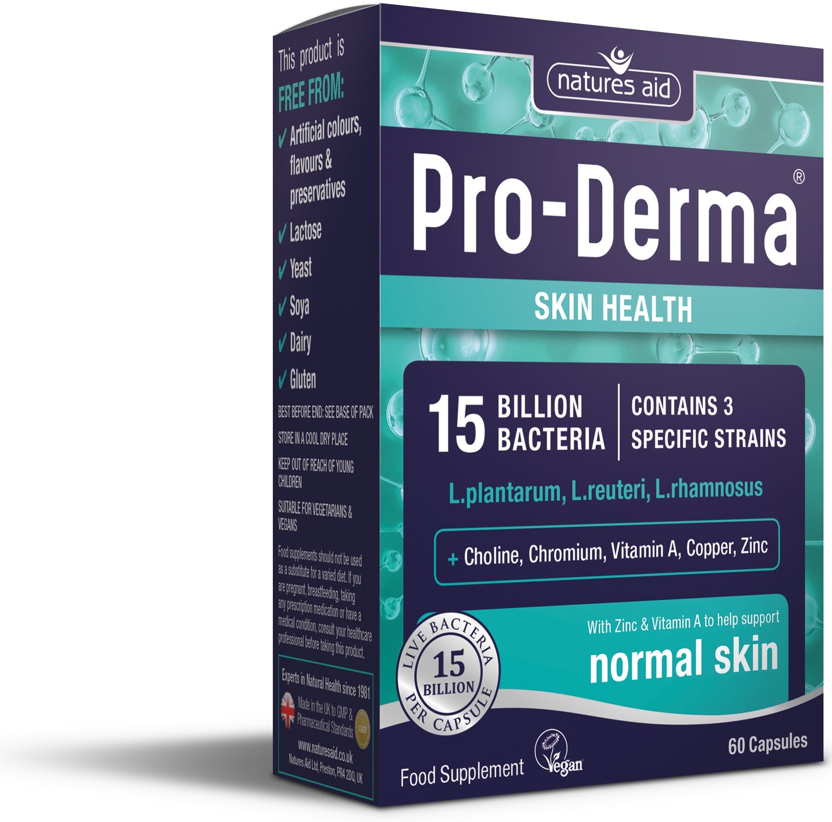 Natures Aid Pro-Derma (15 Billion Bacteria) With Choline, Chromium, Vitamin A, Copper & Zinc