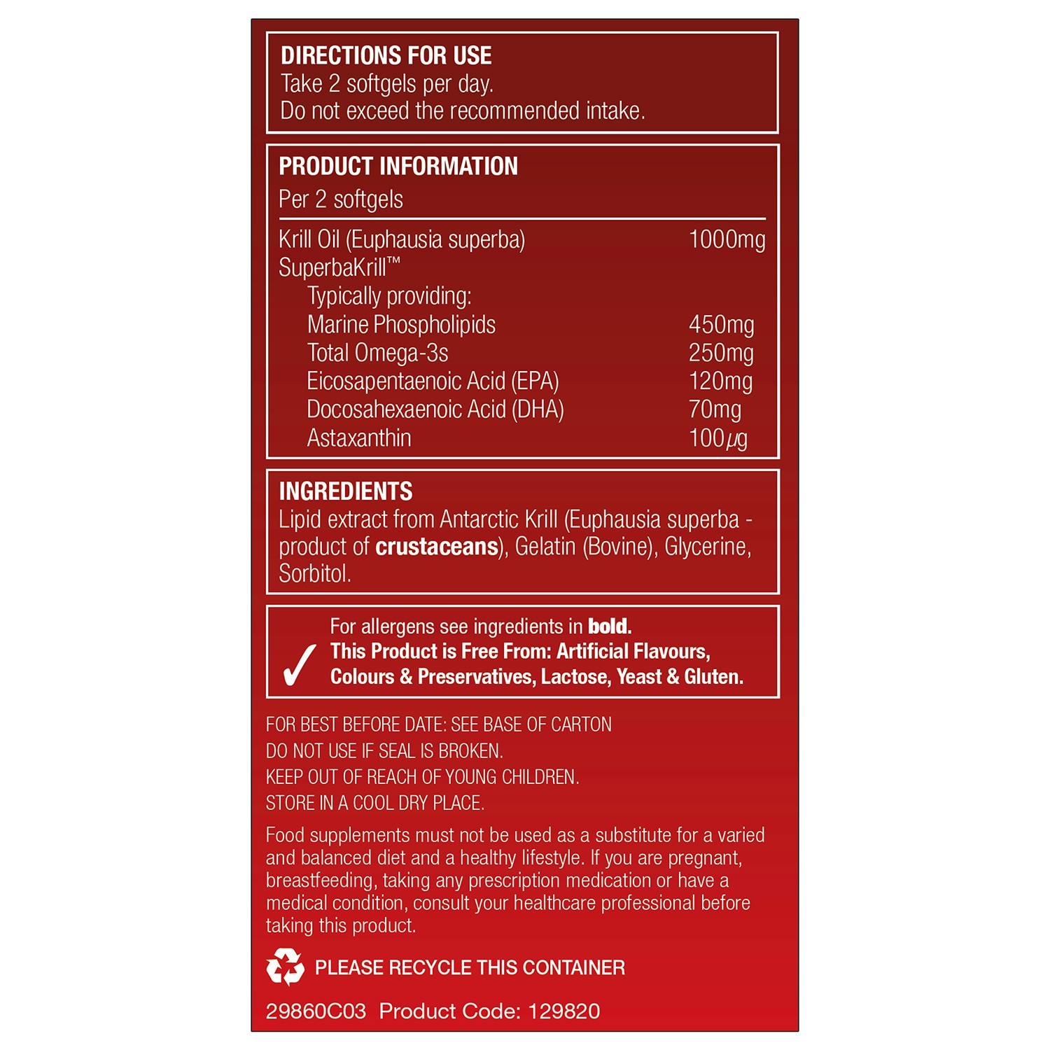 Natures Aid Antarctic Superba Krill Oil 500mg (Omega-3)