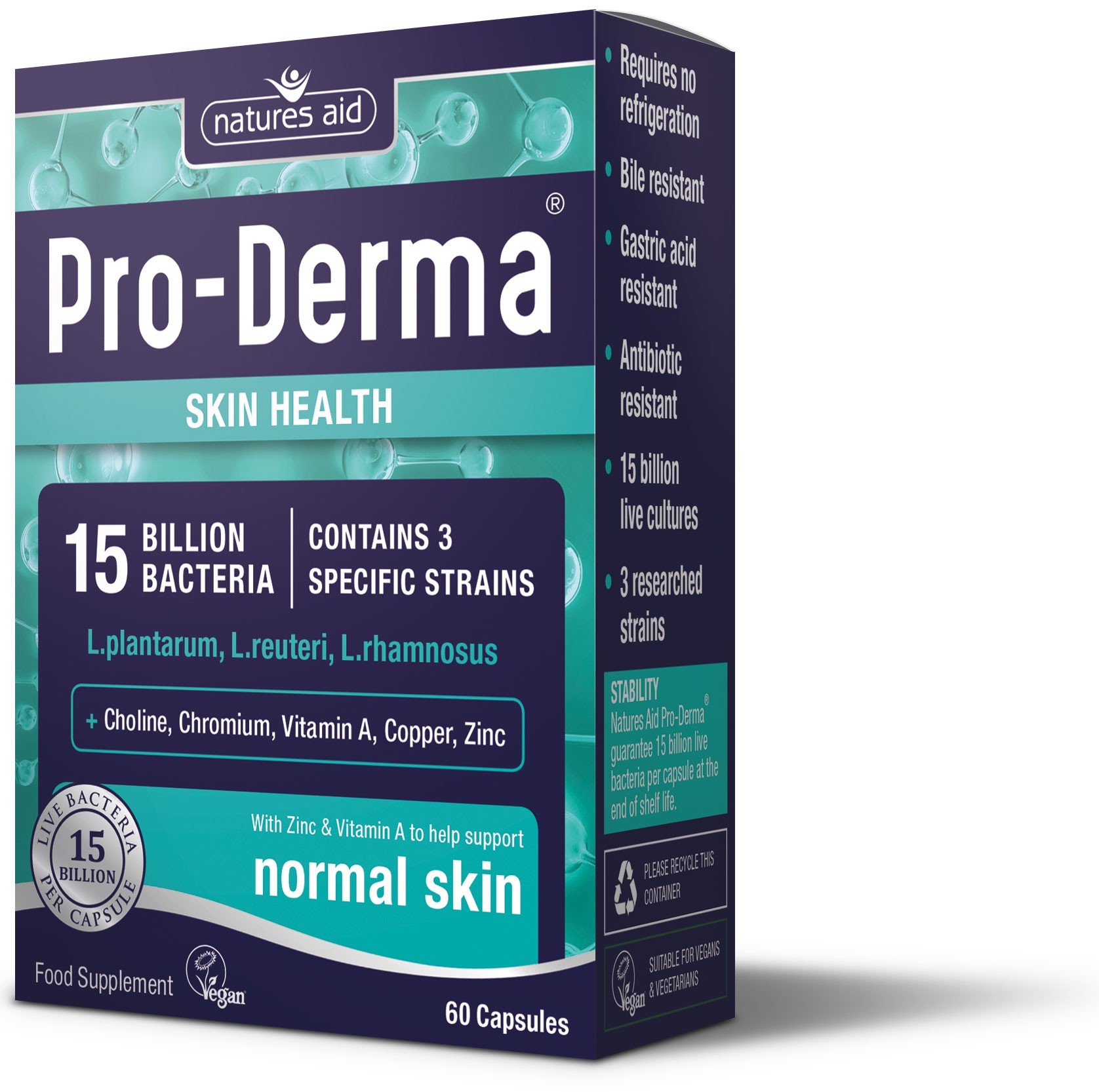 Natures Aid Pro-Derma (15 Billion Bacteria) With Choline, Chromium, Vitamin A, Copper & Zinc