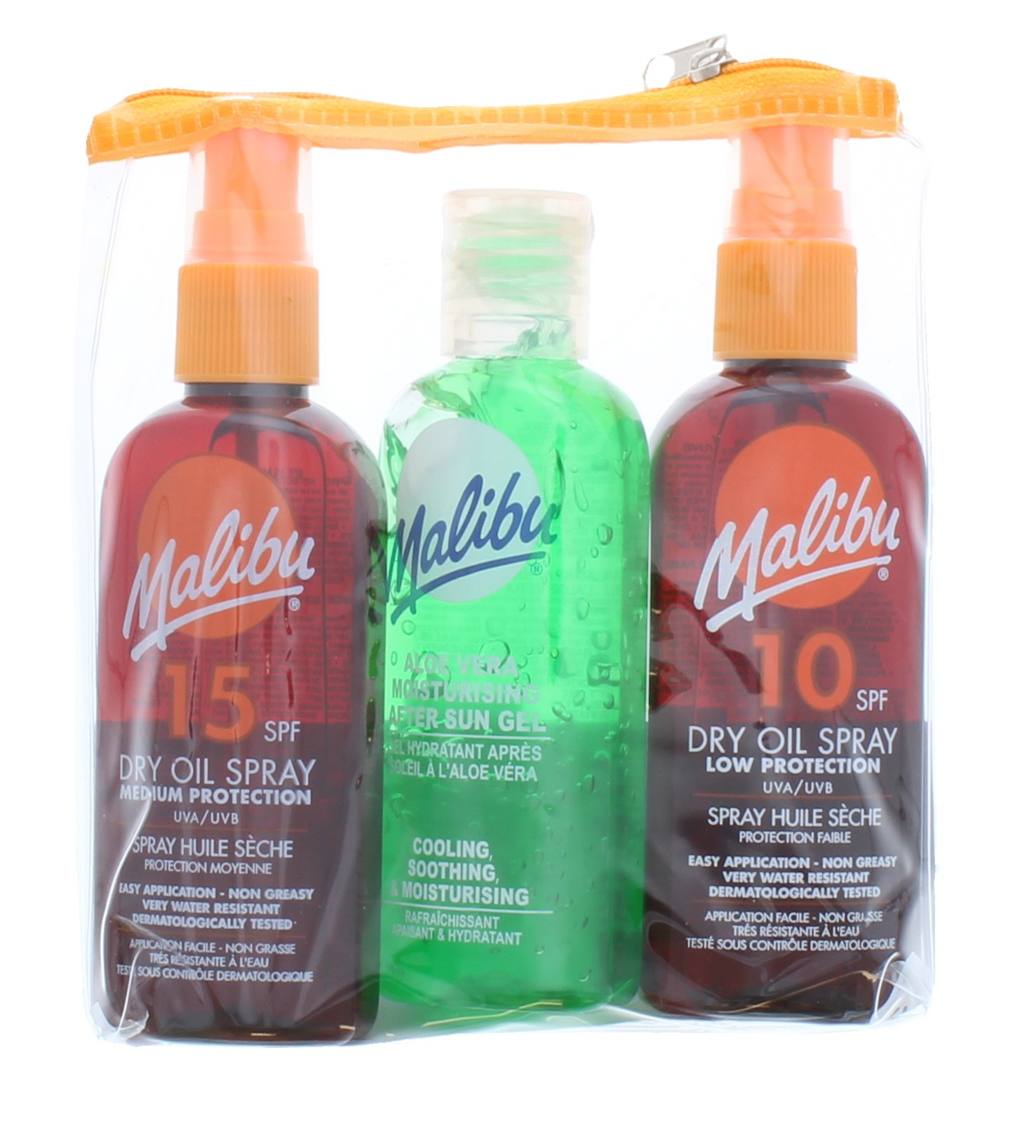 Malibu 3 Pack (Spf10 Dry Oil Spray, Spf15 Dry Oil Spray, Aloe Vera A/Sun)