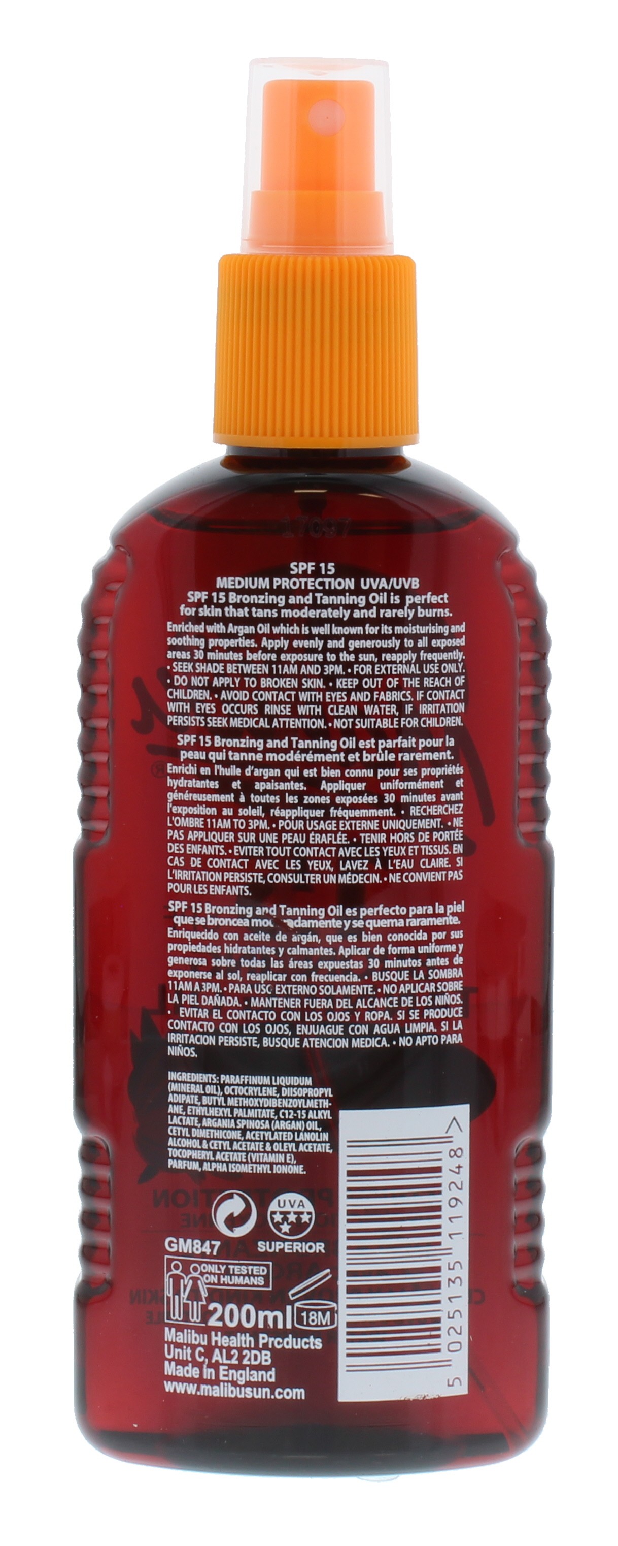 Malibu Spf 15 Bronzing Tanning Oil With Argan Oil