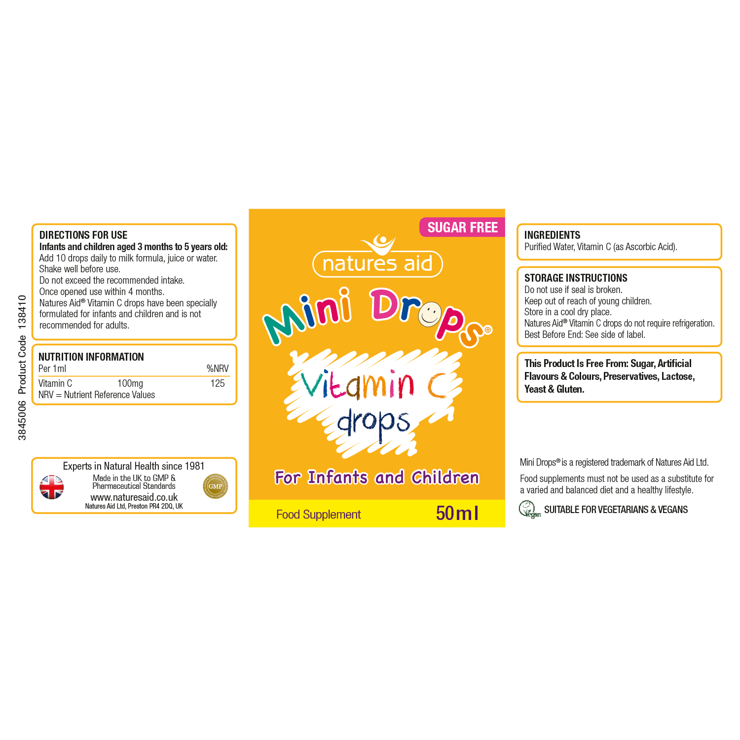 Natures Aid (3 Months-5 Years) Vitamin C 100mg Mini Drops For Infants & Children