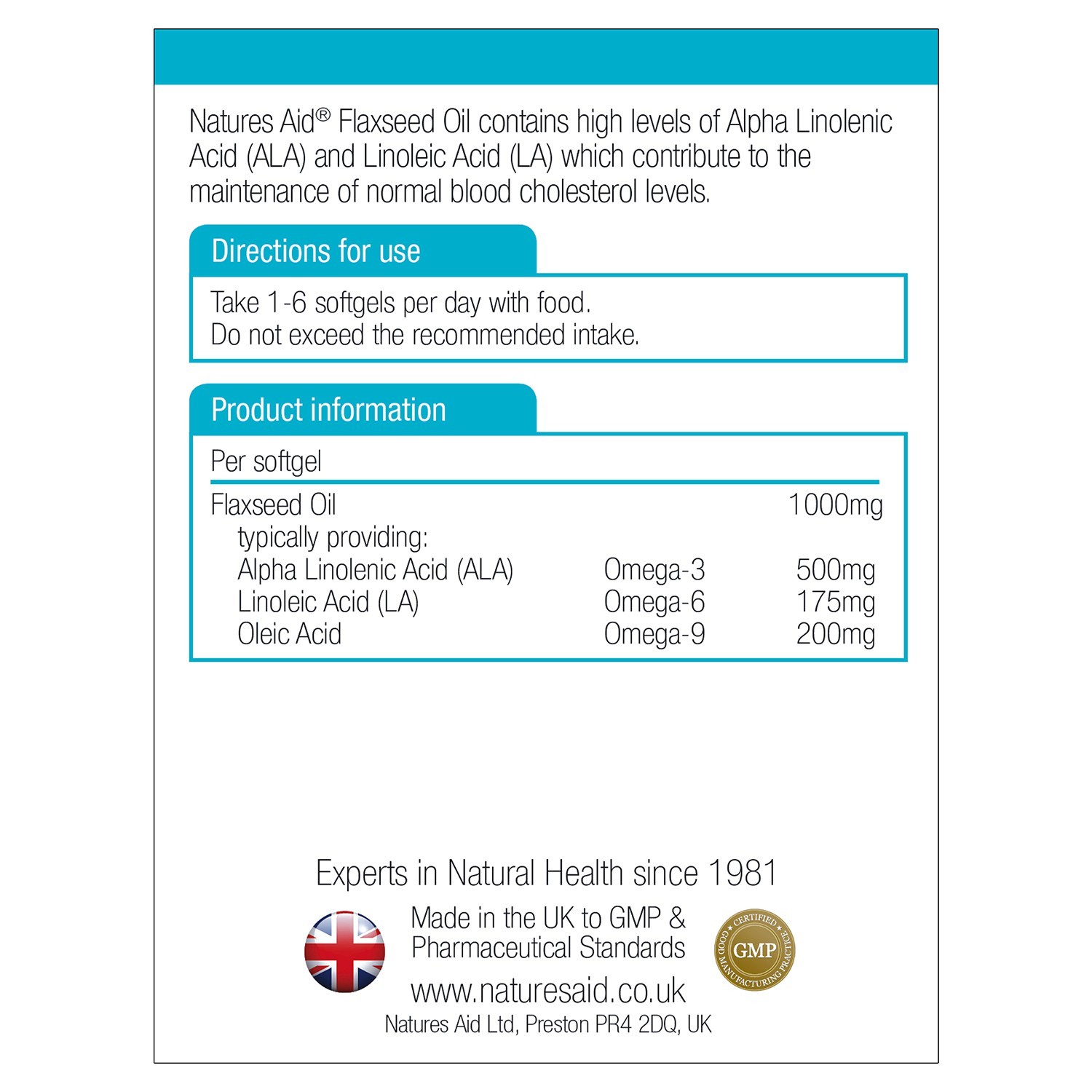Natures Aid Flaxseed Oil 1000mg (Suitable For Vegetarians & Vegans) Cold Pressed (Omega 3, 6 + 9)