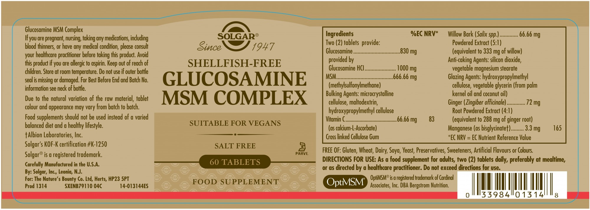 Solgar Glucosamine Msm Complex (Shellfish-Free)