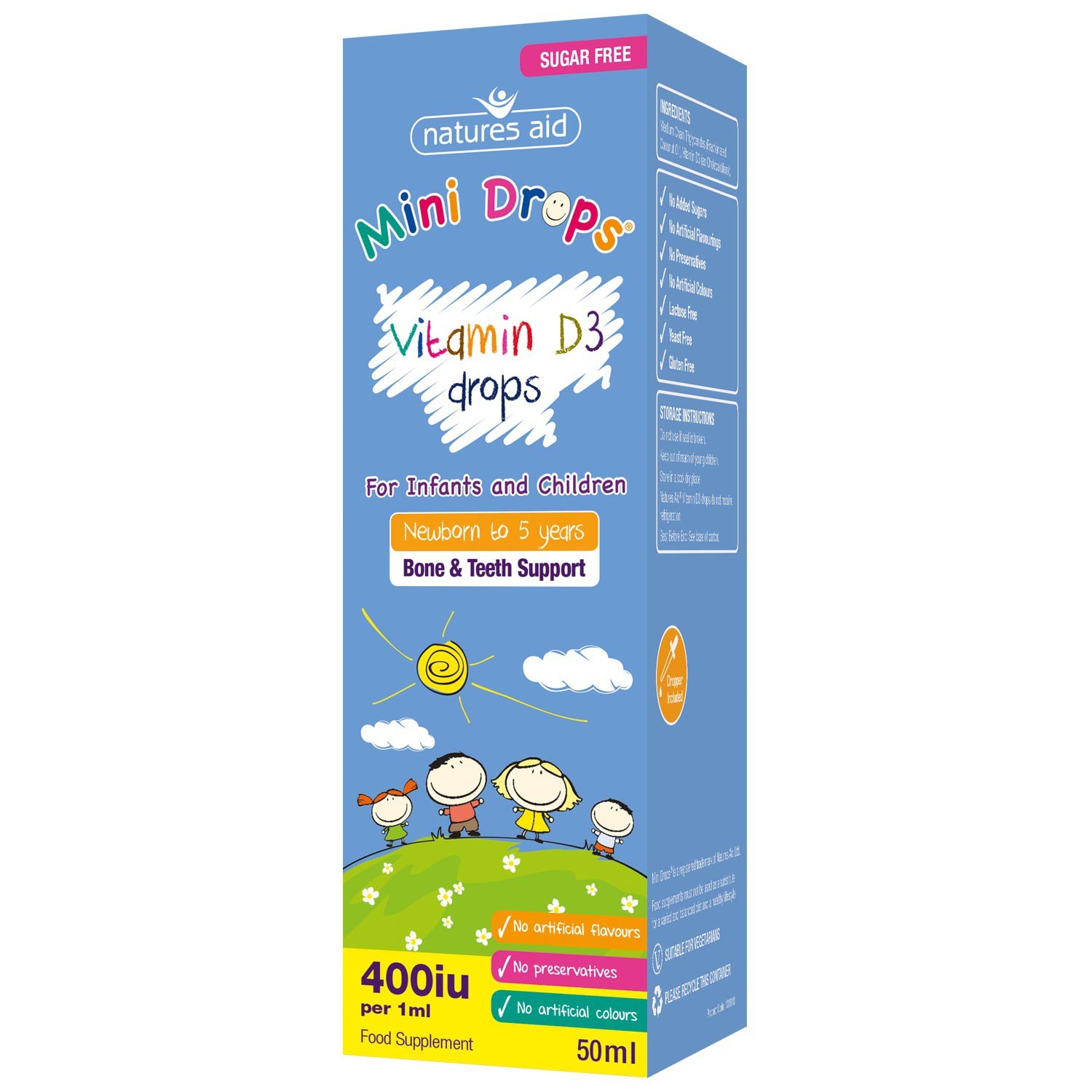 Natures Aid (3 Months-5 Years) Vitamin D3 400iu Mini Drops For Infants & Children