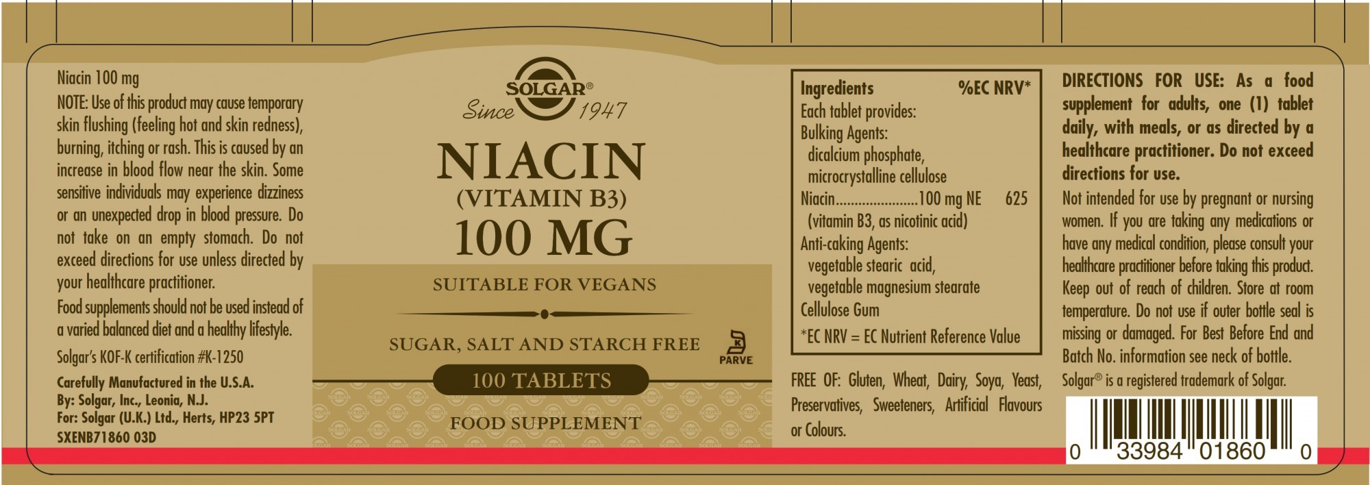 Solgar Niacin (Vitamin B3) 100 MG