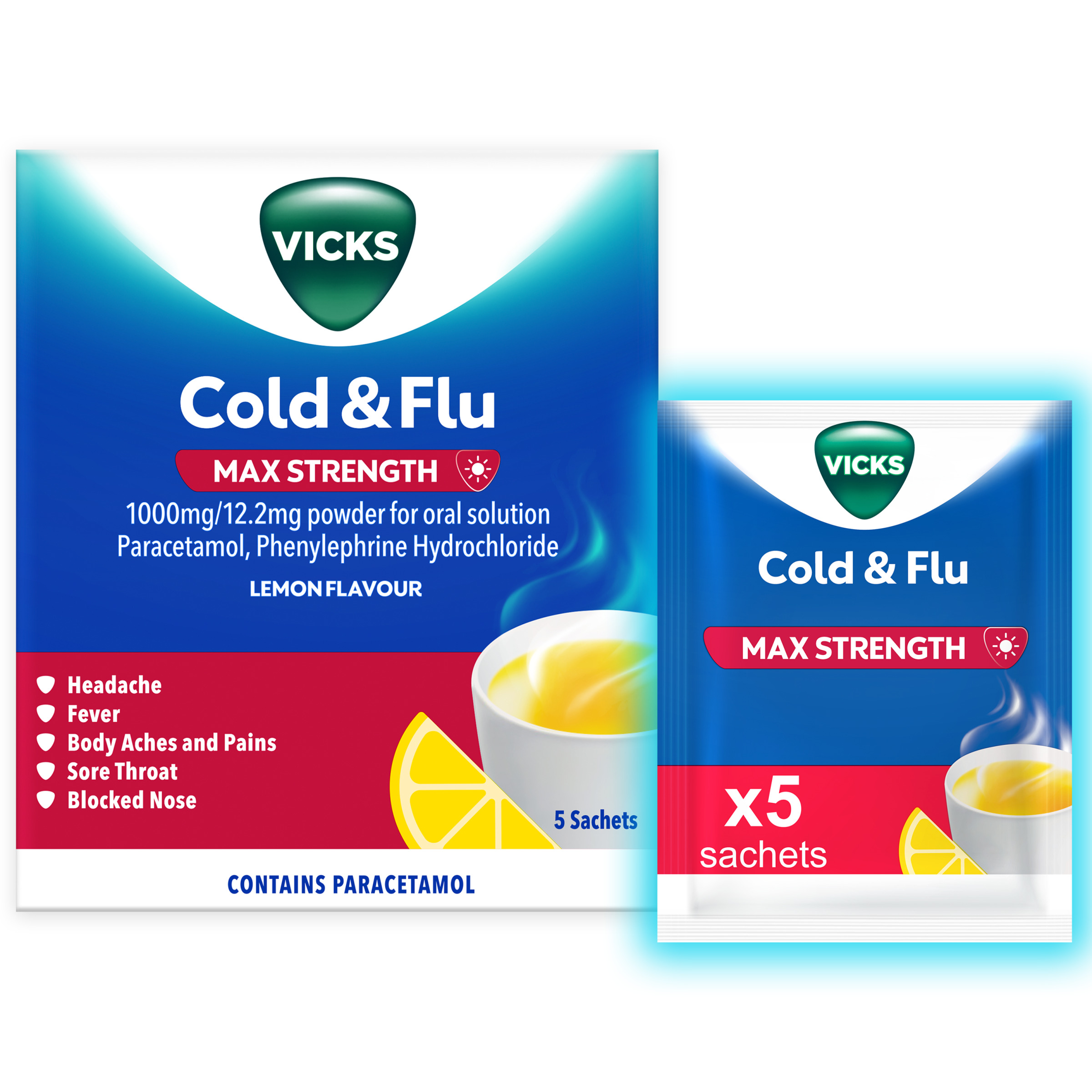 Vicks Cold & Flu Max Strength Lemon Hot Drink Sachets