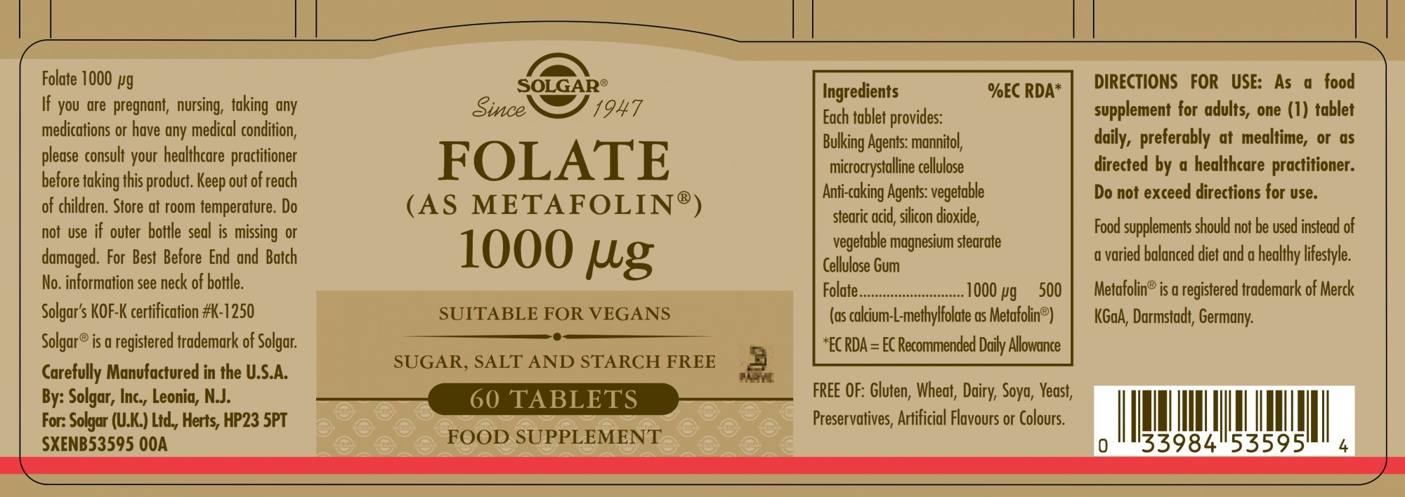 Solgar Folate 1000 µg (AS Metafolin®)