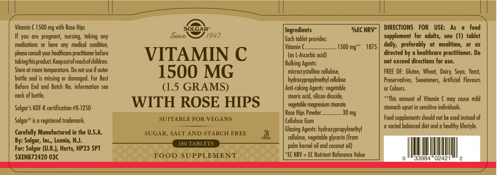 Solgar Vitamin C 1500 MG With Rose Hips