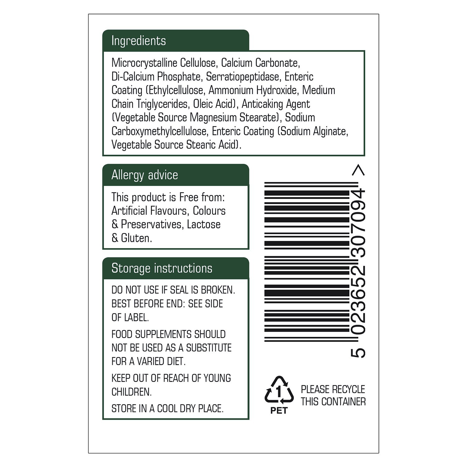 Natures Aid Serrapeptase 80,000iu (Enteric Coating) (Suitable For Vegetarians And Vegans)