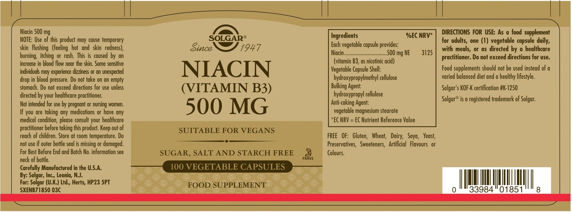 Solgar Niacin (Vitamin B3) 500 MG