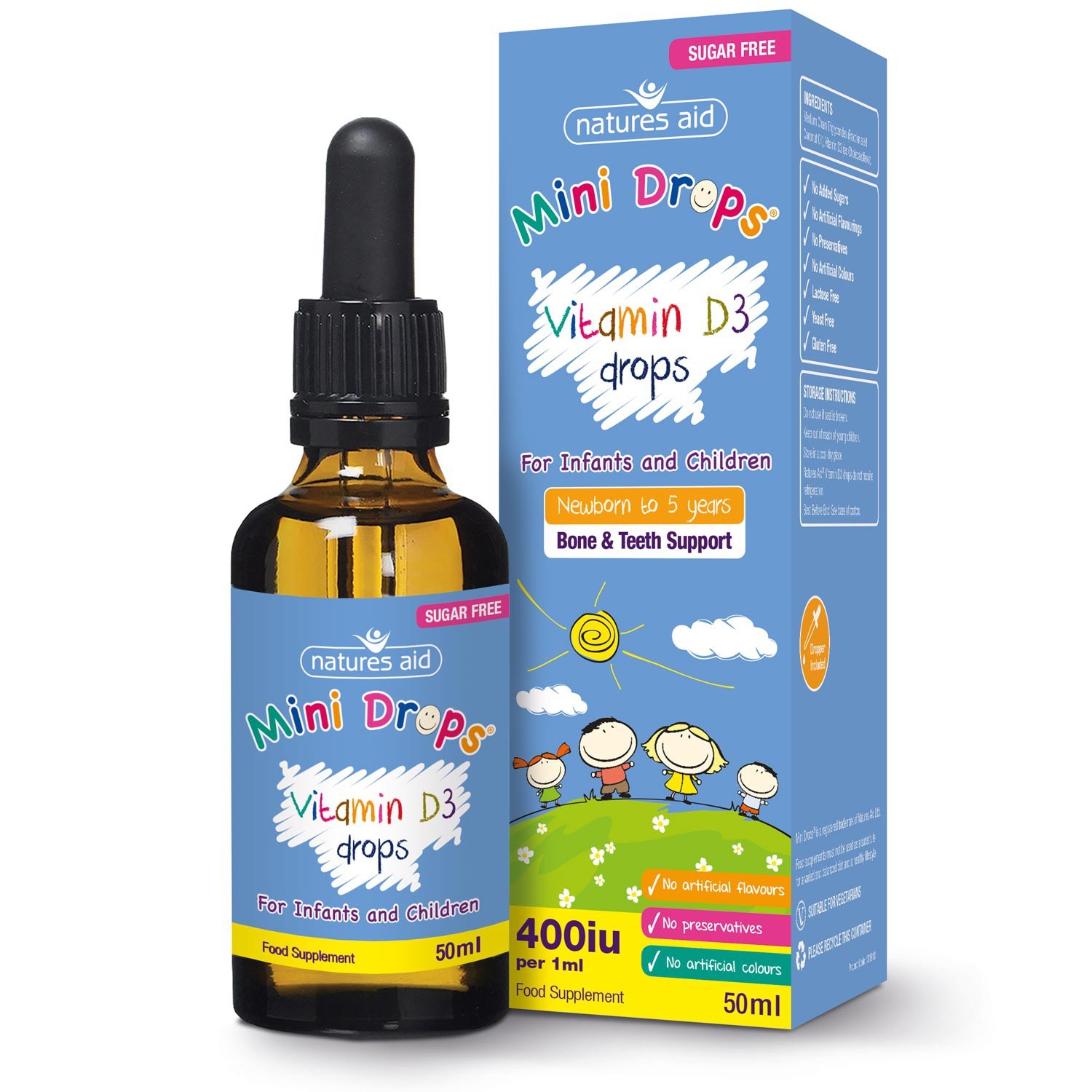 Natures Aid (3 Months-5 Years) Vitamin D3 400iu Mini Drops For Infants & Children