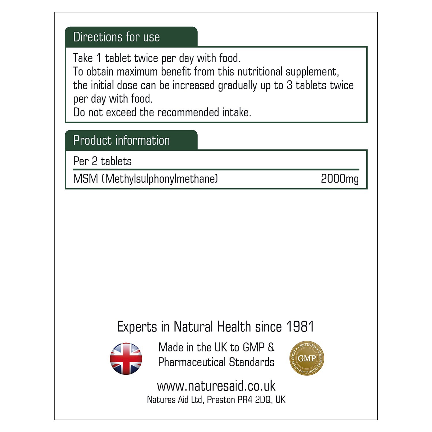 Natures Aid Msm 1000mg