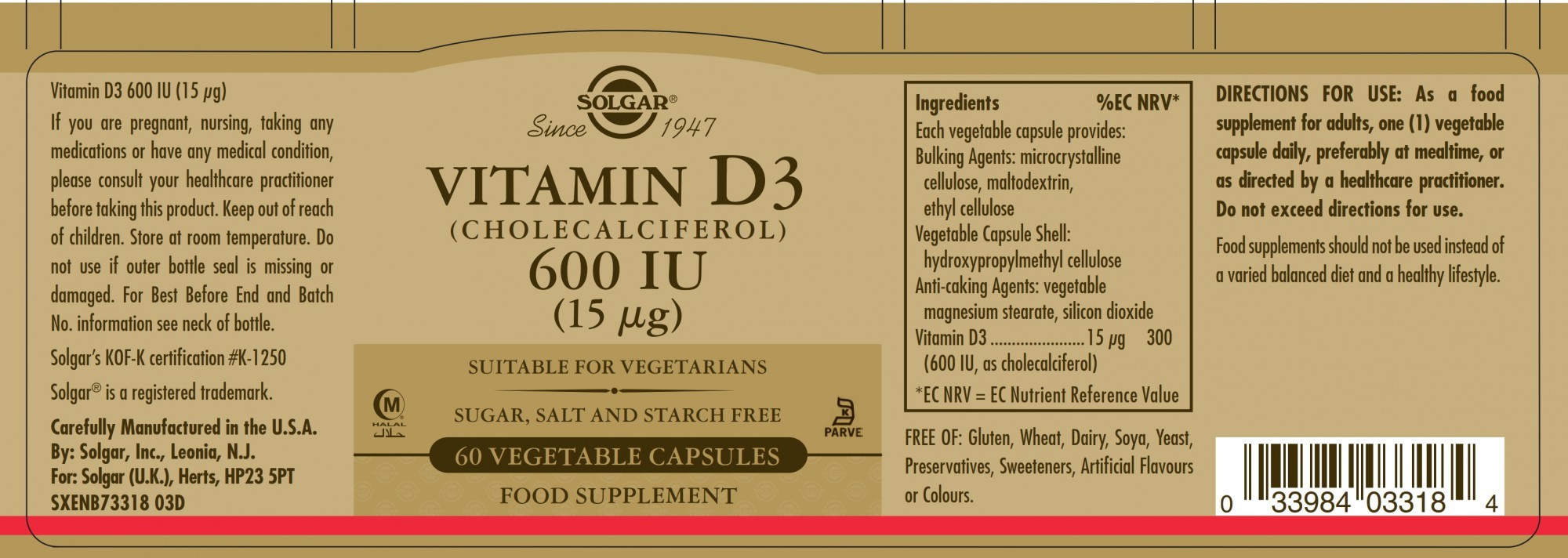 Solgar Vitamin D3 (Cholecalciferol) 600 IU (15 µg)