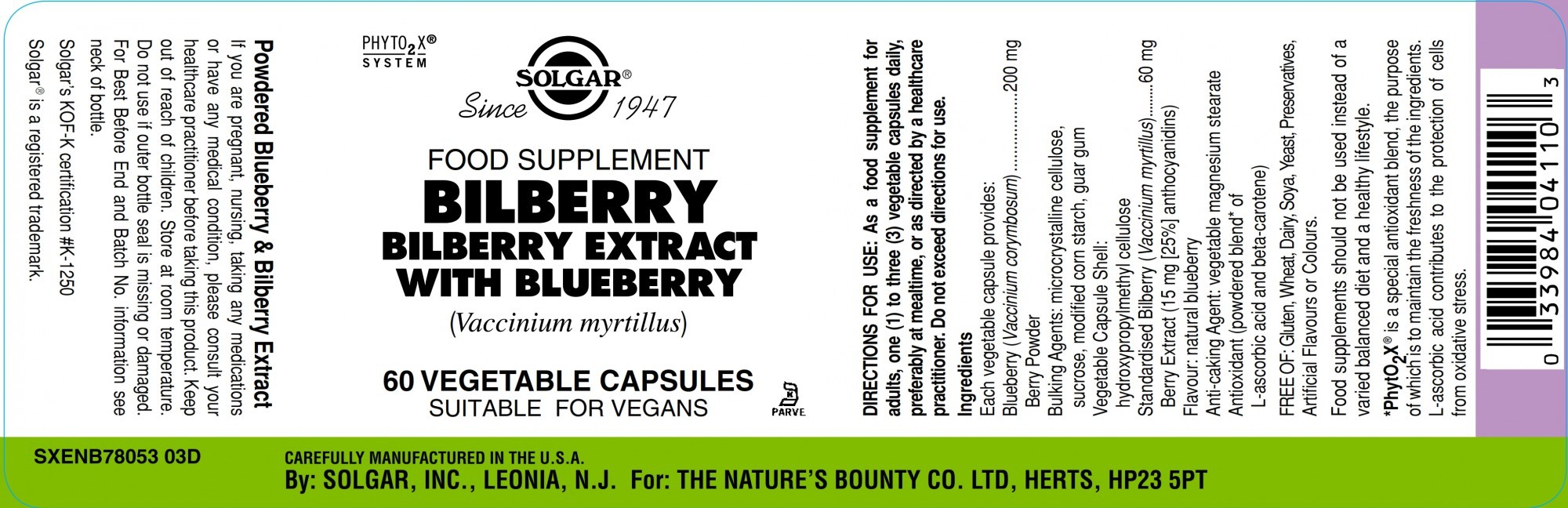 Solgar Bilberry Berry Extract With Blueberry