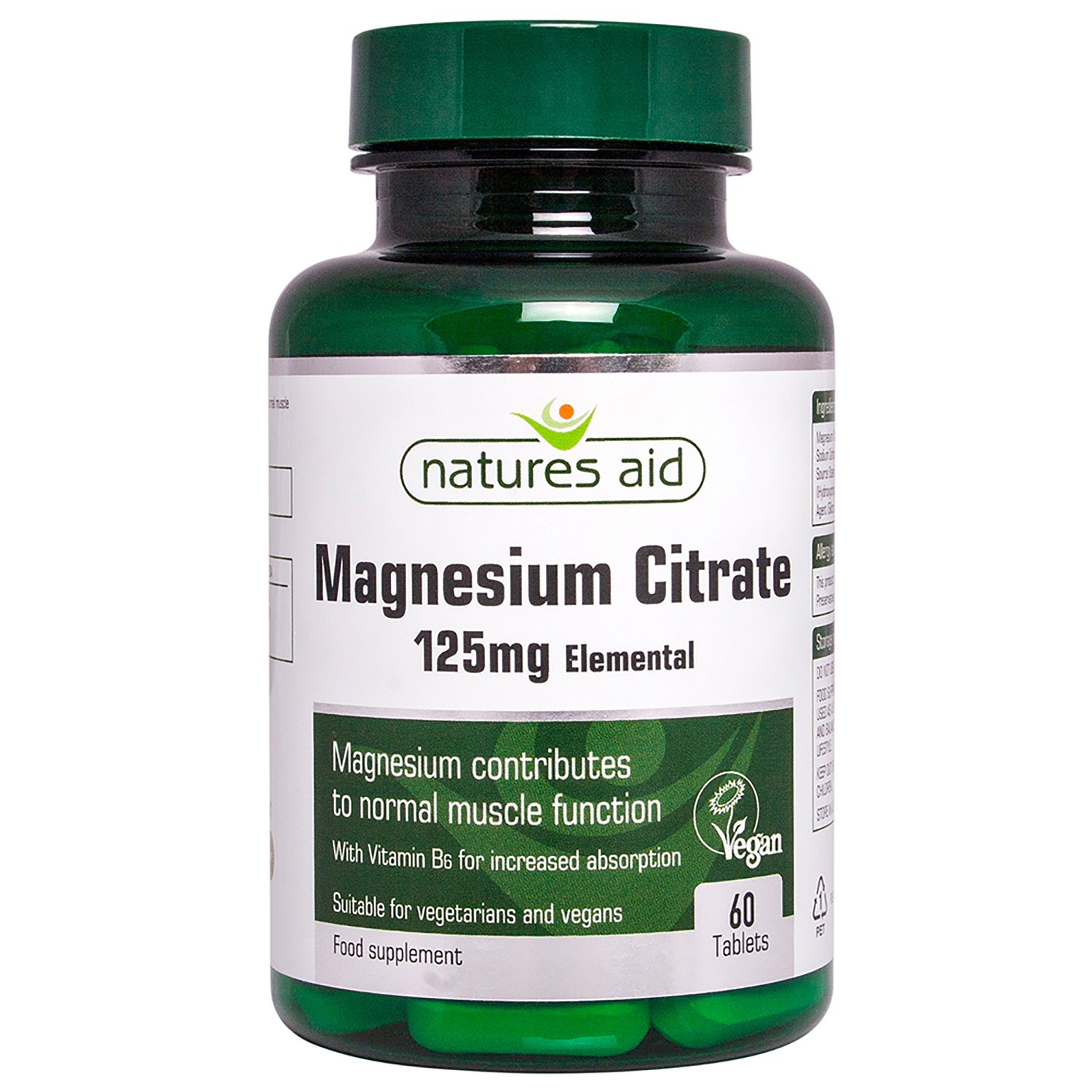 Natures Aid Magnesium 125mg Citrate (With Vitamin B6)