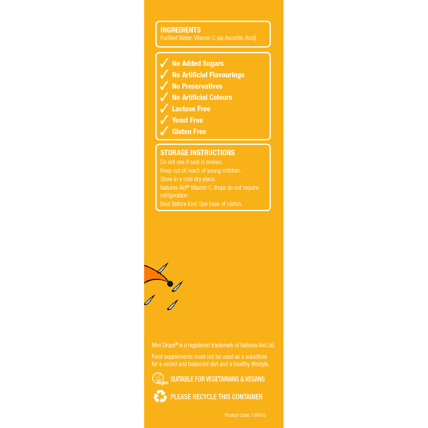 Natures Aid (3 Months-5 Years) Vitamin C 100mg Mini Drops For Infants & Children