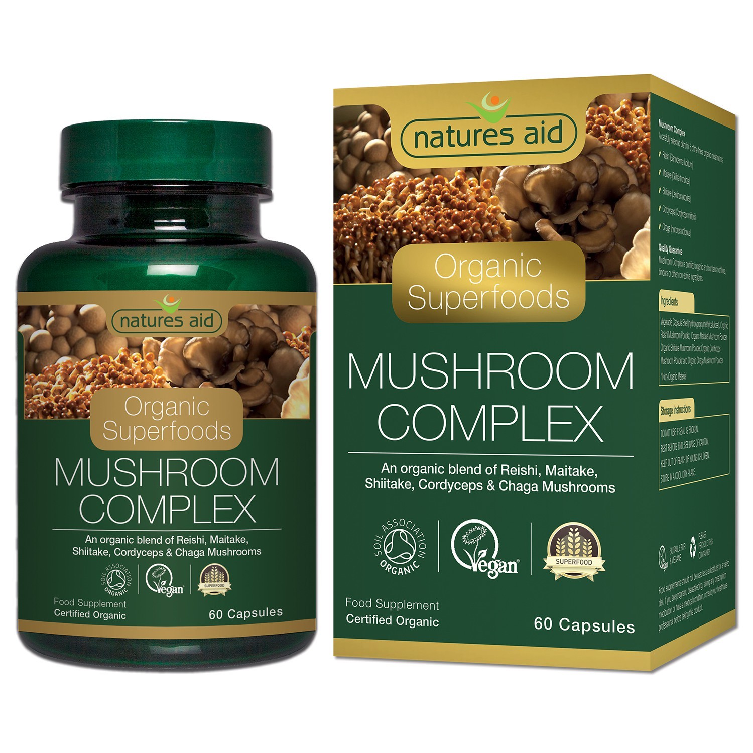 Natures Aid Organic Mushroom Complex (Reishi, Maitake, Shiitake, Cordyceps & Chaga Mushrooms)