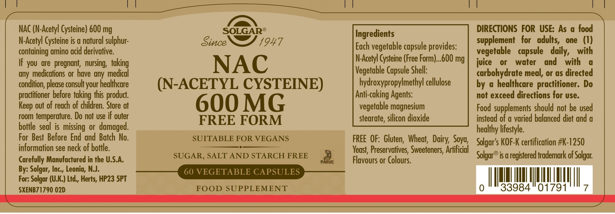 Solgar Nac (N-Acetyl Cysteine) 600 MG