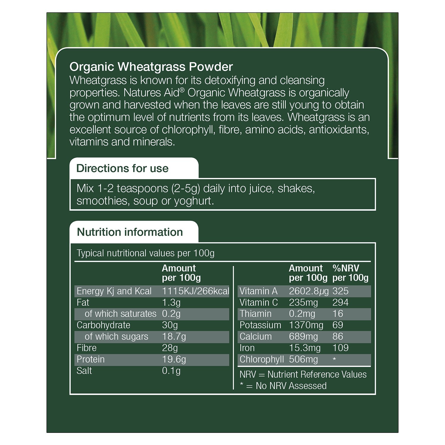 Natures Aid Organic Wheatgrass Powder