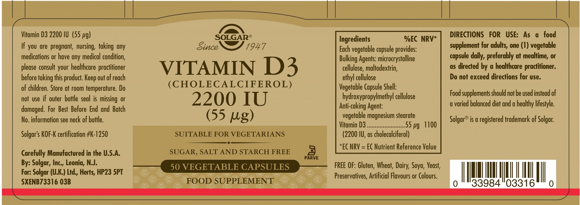 Solgar Vitamin D3 (Cholecalciferol) 2200 IU ﻿(55 µg)