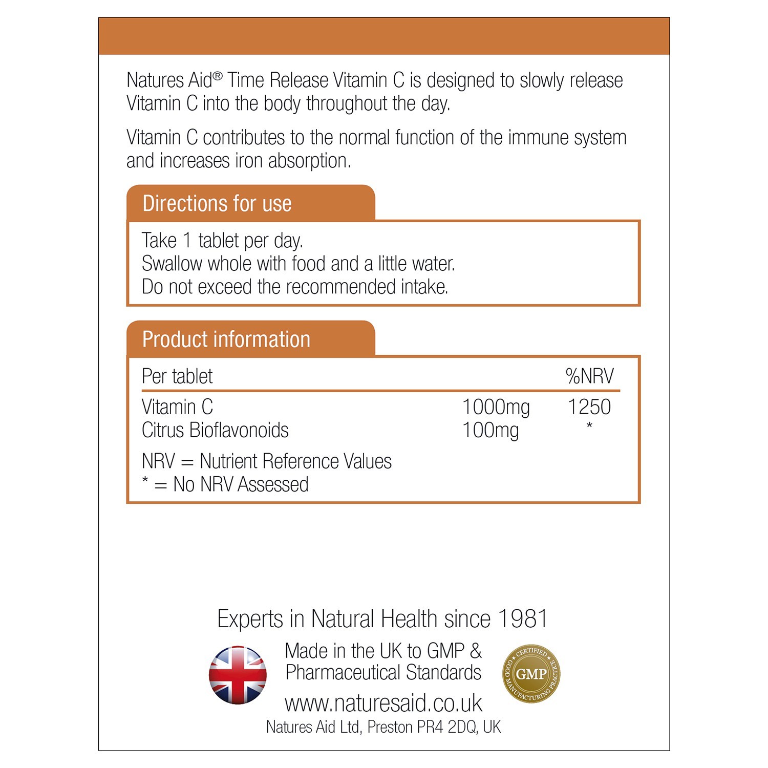 Natures Aid Vitamin C 1000mg Time Release (With Citrus Bioflavonoids)