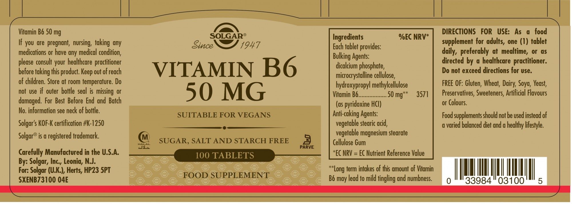 Solgar Vitamin B6 50 MG