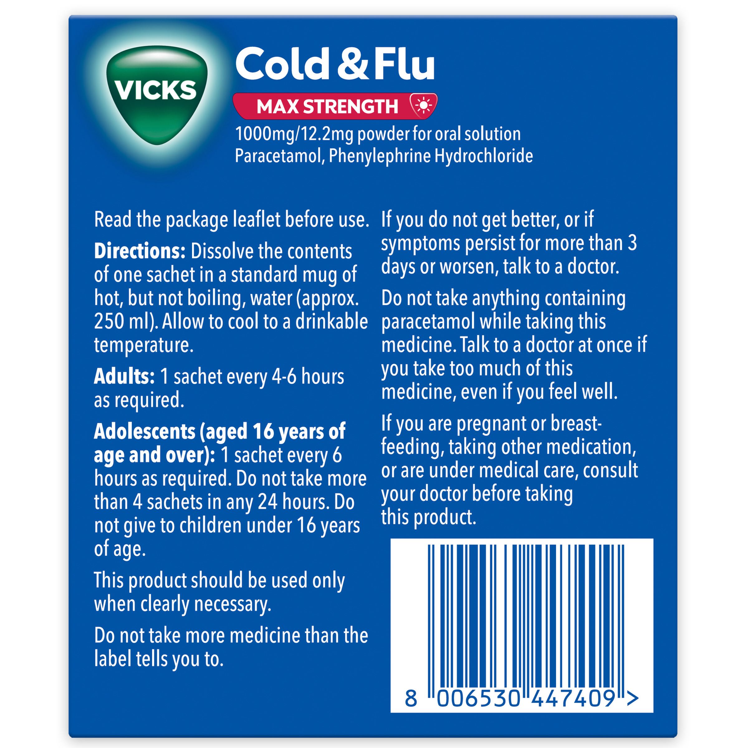 Vicks Cold & Flu Max Strength Lemon Hot Drink Sachets