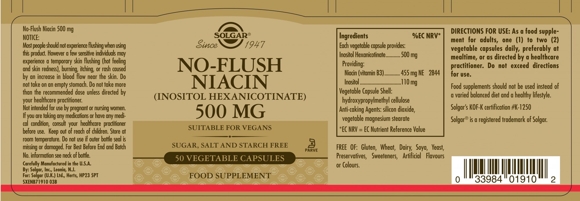Solgar NO-Flush Niacin (Inositol Hexanicotinate) 500 MG